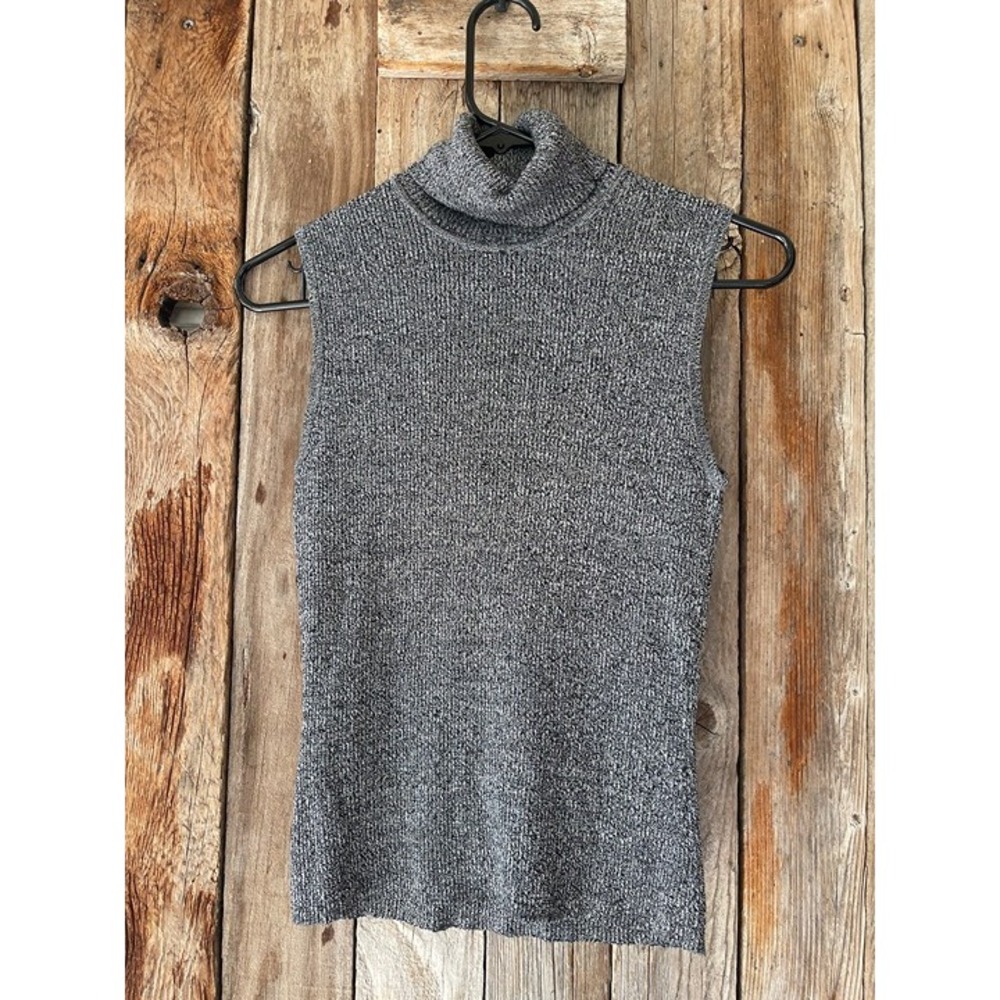 Studio 9 Knitwear Medium TurtleNeck Sweater Black White Sleeveless silk cotton‎